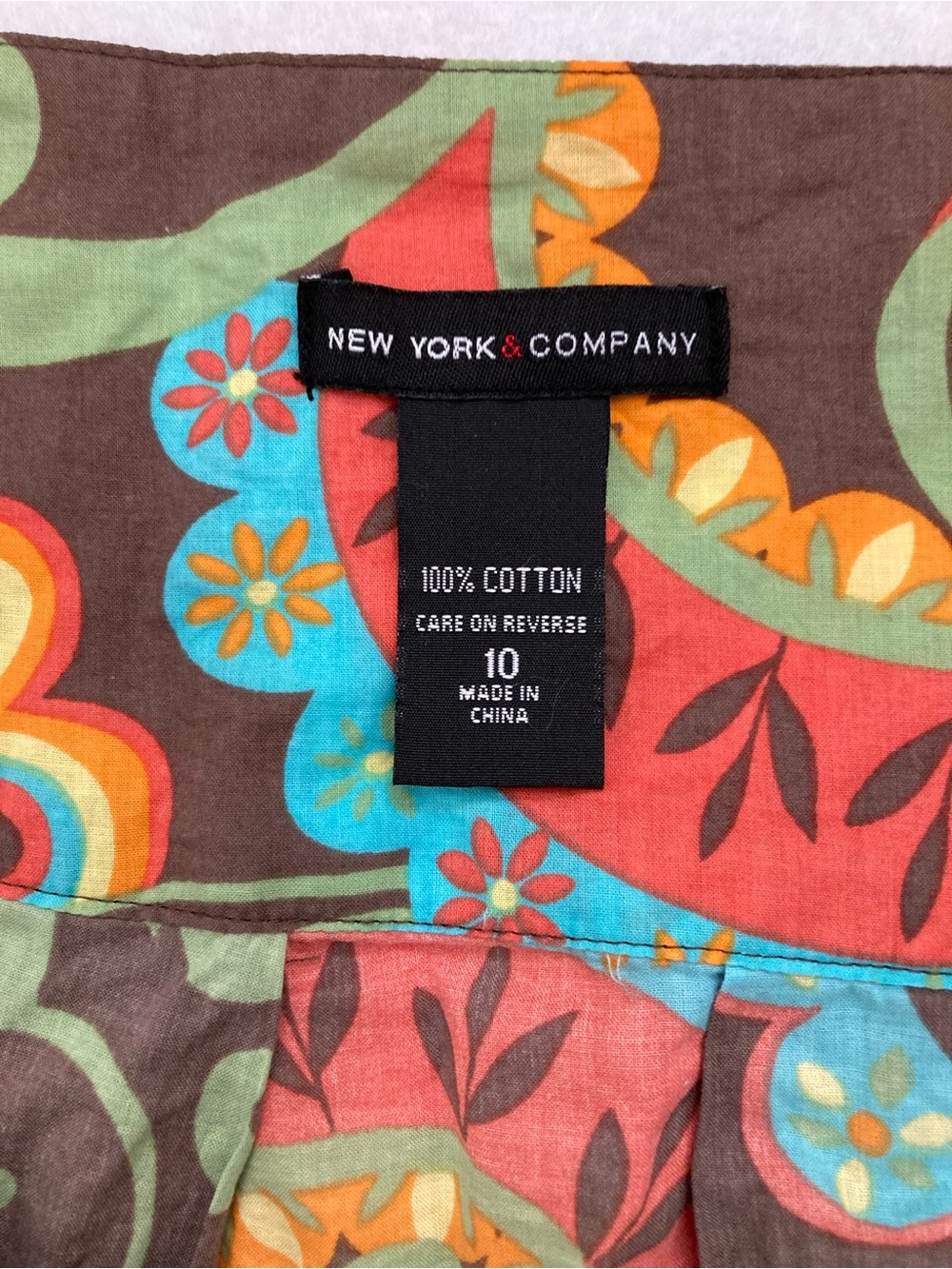 New York & Company brown pleated midi skirt with colorful floral paisley print - Picture 8 of 9